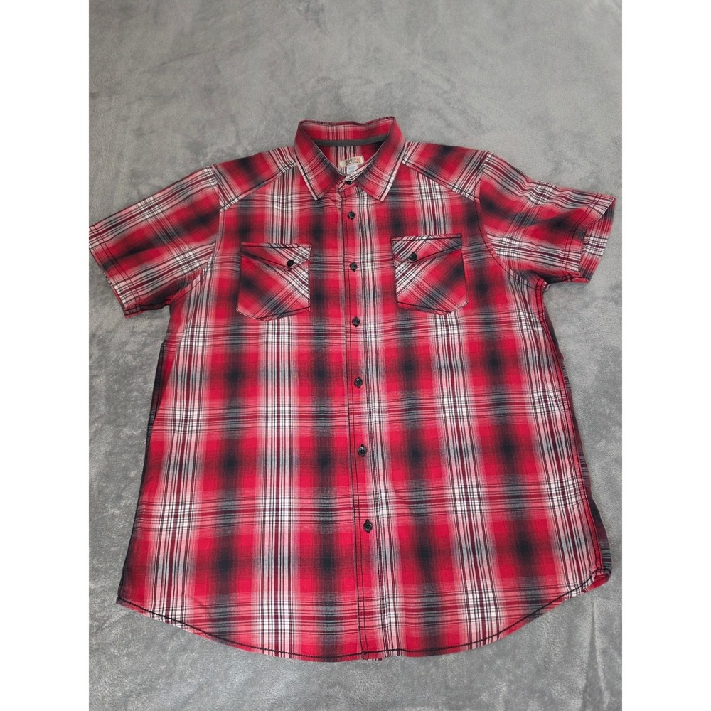 Route 66 Mens XL Red Black Plaid Short Sleeve Button Down Shirt Pockets
